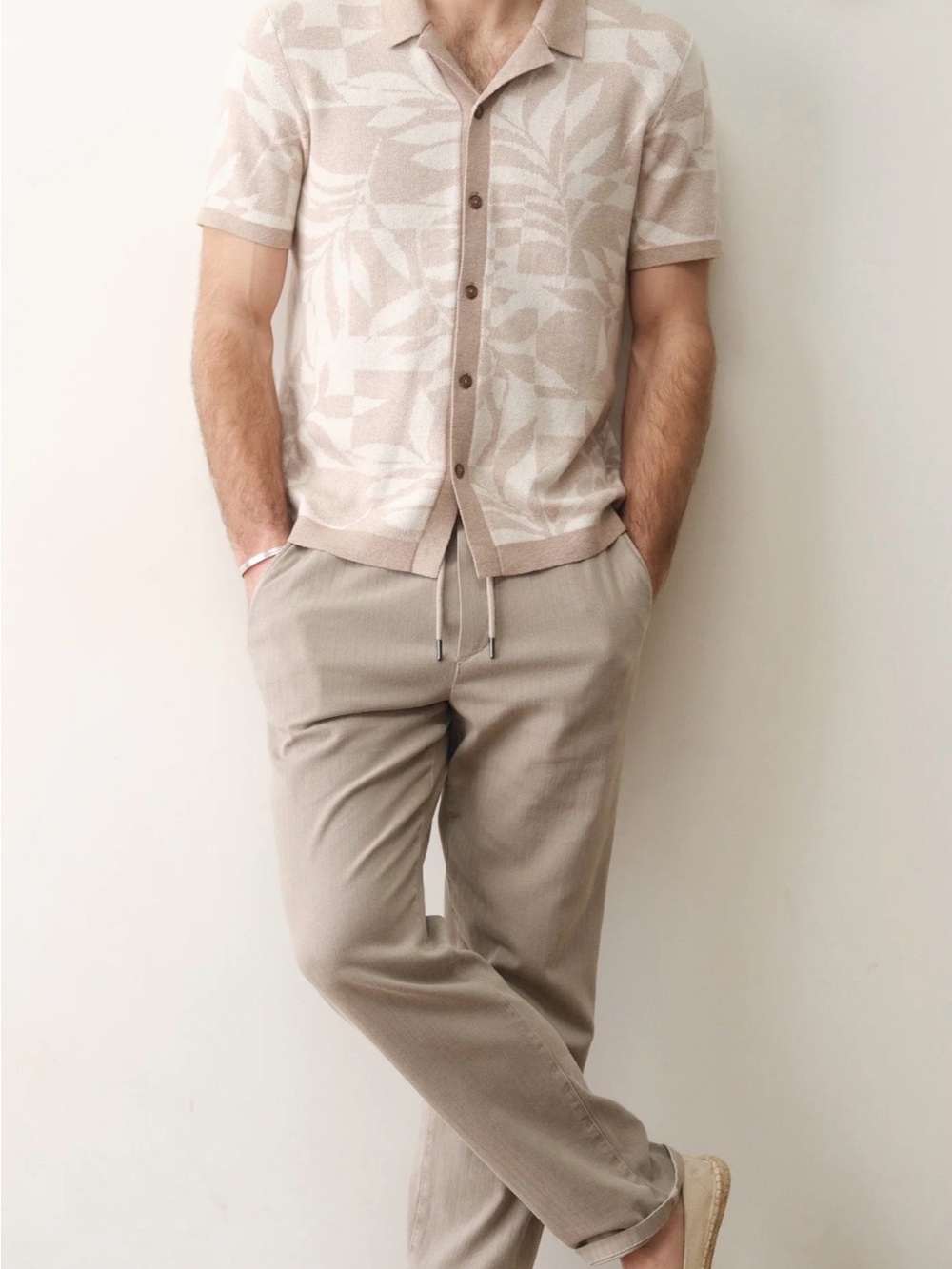 BNWOT Marine Layer Ethan Resort Sweater Tan Short Sleeve Button Down Large $148